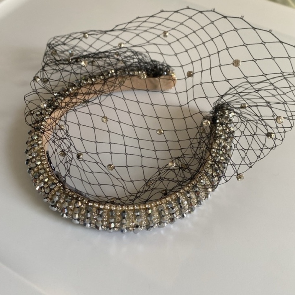 NWT Zara Rhinestones Mesh Veil Headband - Picture 3 of 10